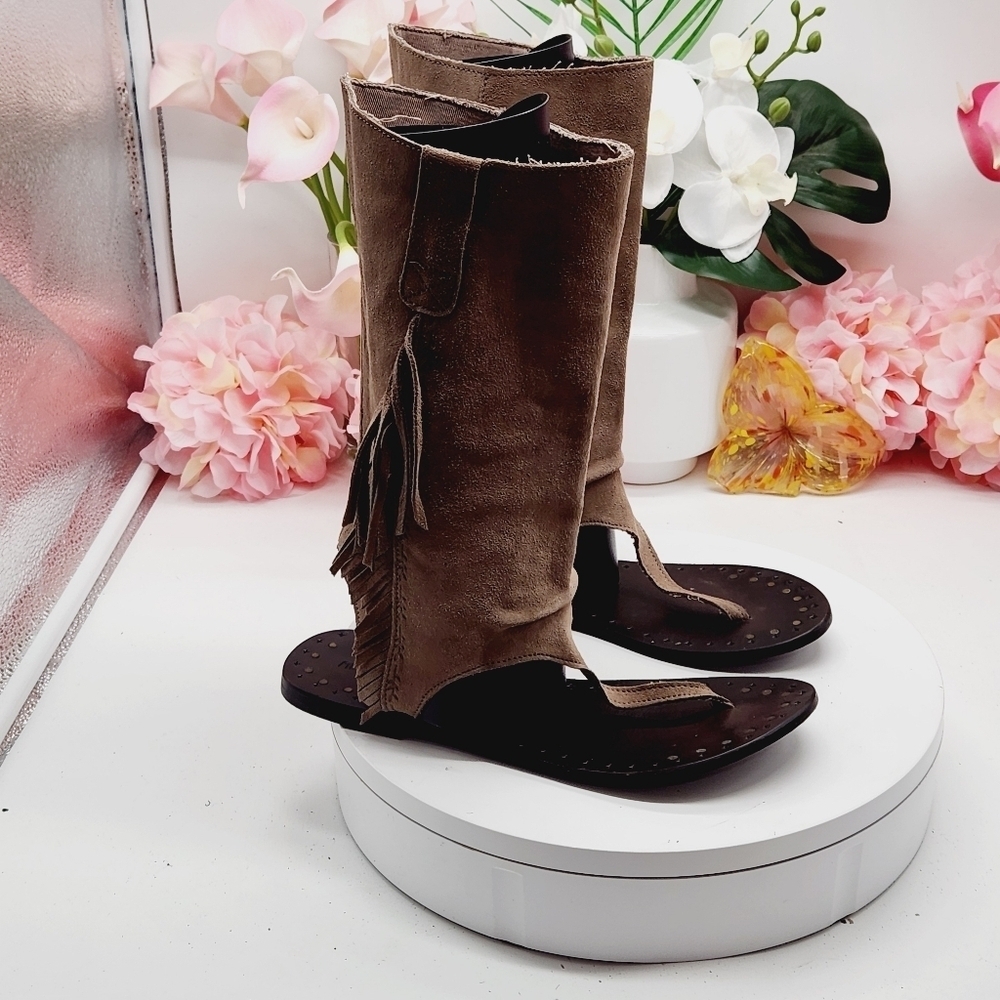 Musse And Cloud By Anthropologie Brown Suede Western Boot Sandal Sz 8 - Picture 12 of 16